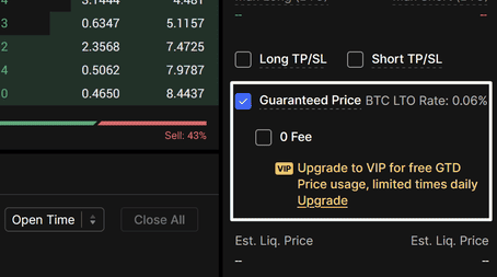 Интерфейс BingX: включение Guaranteed Price (гарантированного стоп-лосса) при выставлении ордера
